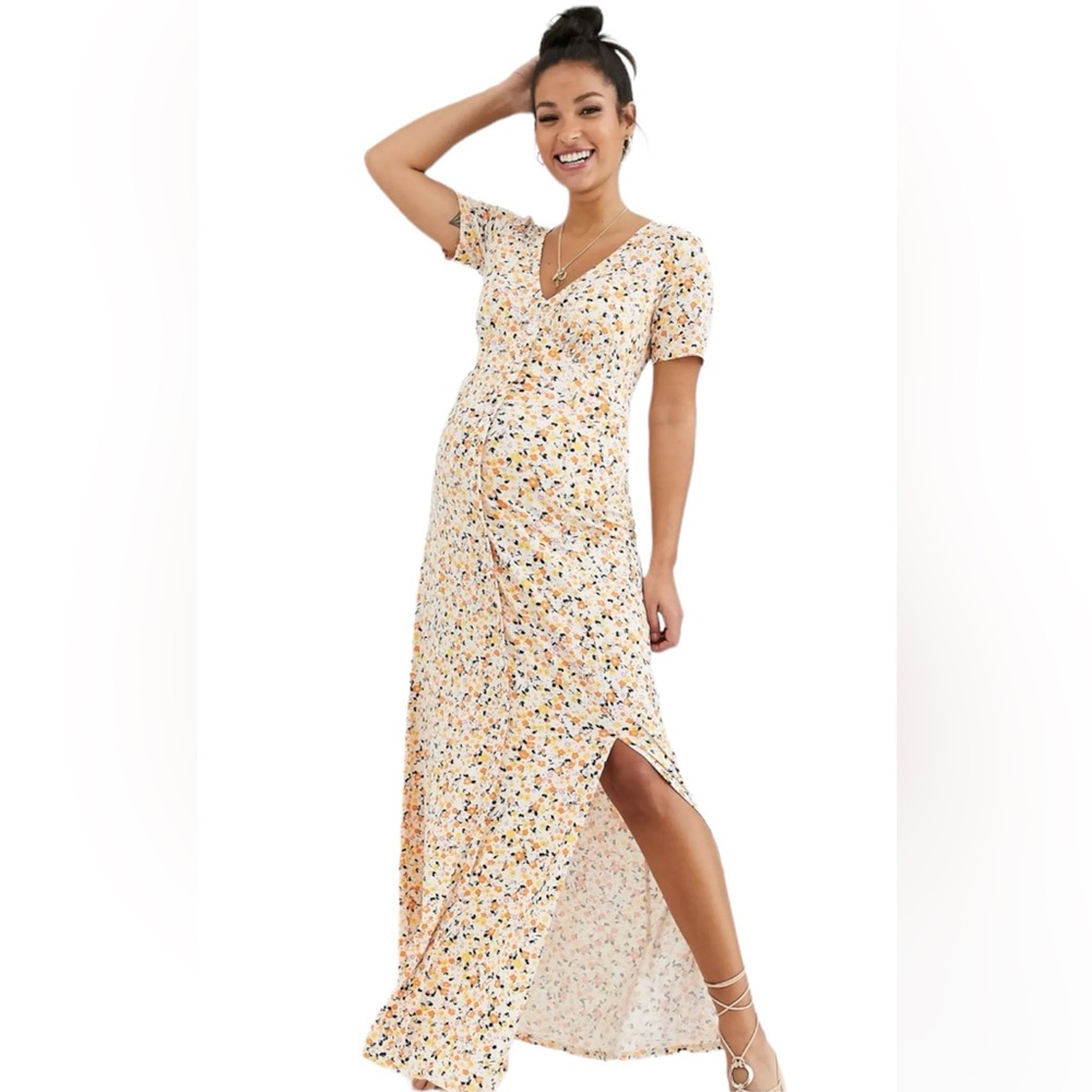 ASOS DESIGN Maternity button down maxi tea dress l with splits floral multicolor